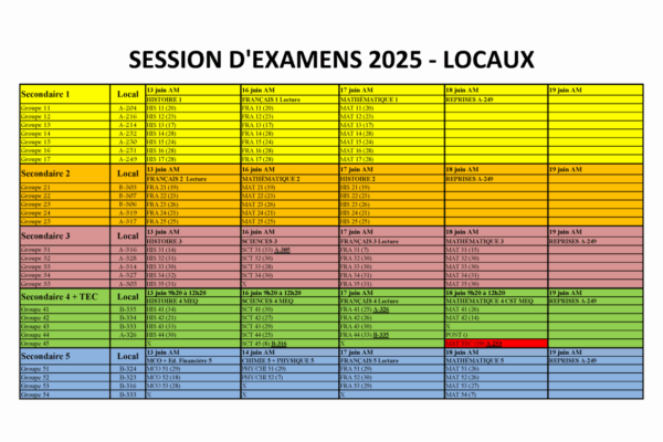 Session d&rsquo;examens juin 2025 – locaux